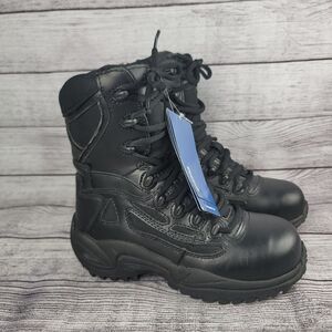REEBOK Composite Toe Boots Womens 6.5 RB8874 Lace Up Black Leather Work